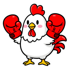 Funny Chicken Illustration Wearing Red Boxing Gloves Ready to Fight, Cartoon Style