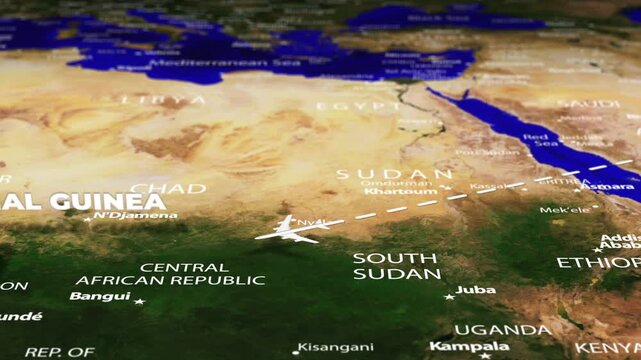 Flight from Abu Dhabi UAE to Malabo EQUATORIAL GUINEA with flag pins
