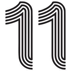 Graphic Black Striped Number Eleven on White Background