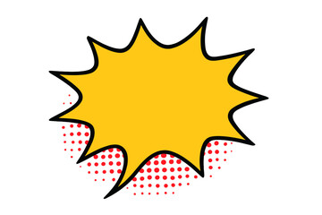 Dynamic yellow starburst shape with red dotted background for message or announcement