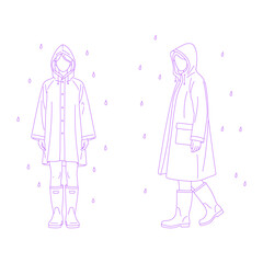Line Art Illustration of Person in Raincoat and Boots