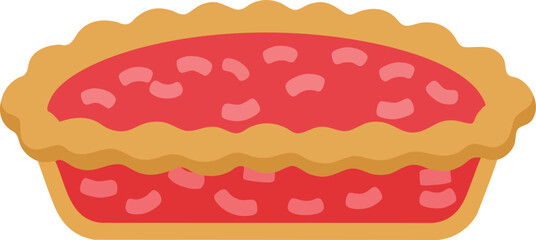 A simple vector illustration of a fruit pie with a red filling and a golden brown fluted crust, isolated on a white background.