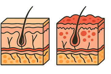 Detailed comparison of healthy human skin structure and inflamed skin condition