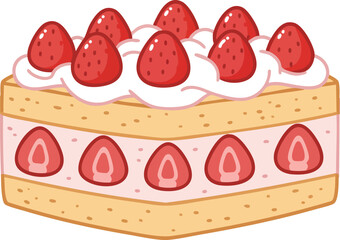 Cartoon illustration of a strawberry shortcake with whipped cream and strawberries.