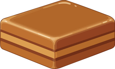 A square piece of layered chocolate and caramel candy with a glossy finish.