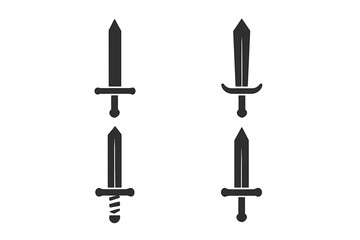 Collection of four stylized black sword icons representing medieval weapons and fantasy themes