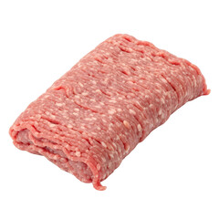 Rectangular Pile of Raw Pink Ground Meat on Transparent Background Ready to Cook