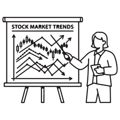 Business Professional Presenting Stock Market Trends and Financial Charts
