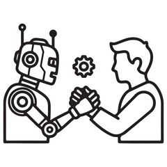 Robot and Human Arm Wrestling with Gear Icon