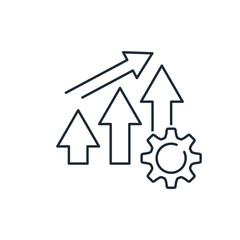 Bar chart with rising trend. Negative or positive dynamic.  Market  indicator. Vector linear icon illustration isolated on white background.