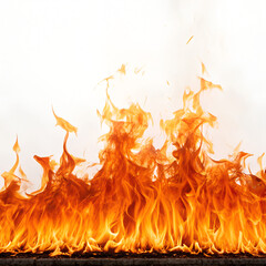 Isolated Flames on Clean White &ndash; Fiery Orange and Yellow Fire Line with Heat and Energy