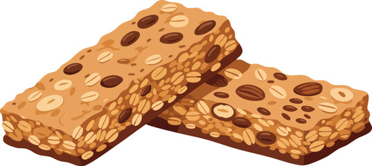 Two delicious granola bars, packed with oats, nuts, and chocolate chips, perfect for a healthy snack.