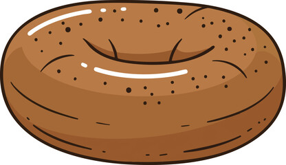 Cartoon illustration of a brown bagel with small dark spots.
