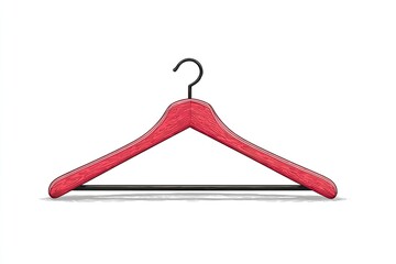 Red wooden clothes hanger with a black metal hook and a slimline bar, isolated on a white background, casting a subtle shadow
