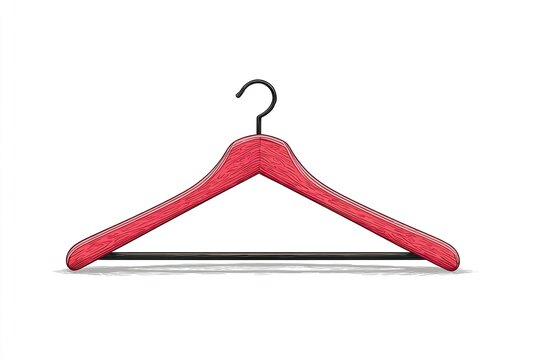 Red wooden clothes hanger with a black metal hook and a slimline bar, isolated on a white background, casting a subtle shadow