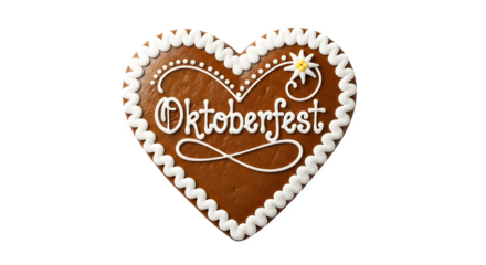 Oktoberfest gingerbread heart isolated on transparent background, a traditional german treat, perfect for celebrating the festival with sweet indulgence and cultural charm