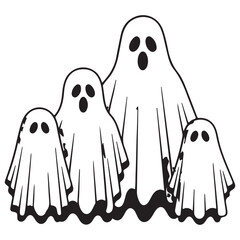 Family of Spooky Halloween Ghosts Illustration
