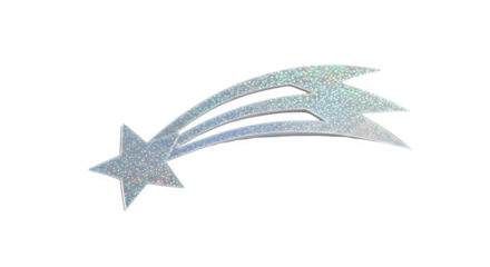 A glittering shooting star, isolated on transparent background, streaks across the sky, leaving a trail of sparkling light and cosmic wonder