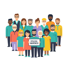 Obraz premium Diverse group raising dyslexia awareness together, promoting inclusive education and support in the community for learning differences and cognitive diversity
