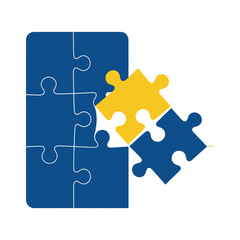 Obraz premium Creative jigsaw puzzle with unique yellow piece, a perfect fit, showcasing solutions, teamwork, strategy, and innovation, ideal for business and design projects