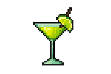 Vibrant pixel art cocktail in a classic martini glass with a fresh lime garnish