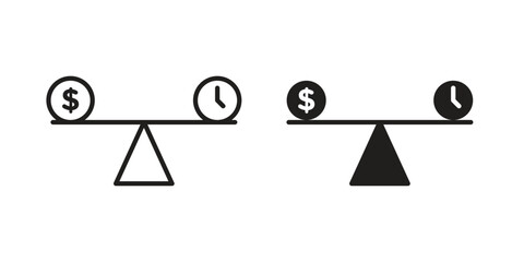 Time and money compare scale icon art in black and white