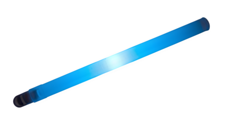 Illuminated blue glow stick isolated on transparent background, perfect for parties, concerts, and emergency lighting situations