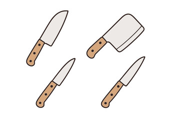 Set of essential kitchen knives including a chef's knife and a meat cleaver
