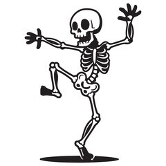 Playful Cartoon Skeleton Dancing in Black and White Illustration