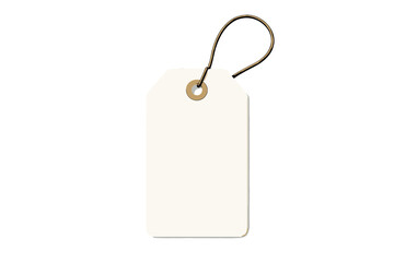 Clean white blank tag with string and golden eyelet for product identification or pricing