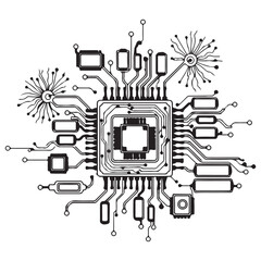Abstract Digital Microchip Illustration with Intricate Circuitry and Connections