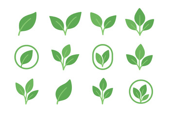 Stylized green leaf icons representing nature, ecology, and organic concepts
