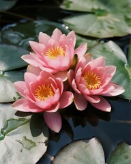 Serene Water Lily and Pad in Natural Pond 