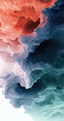 Fototapeta premium Abstract swirling textures, coral, navy, teal, and white
