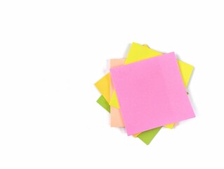 Blank colorful sticky note paper isolated on white background. Copy space 