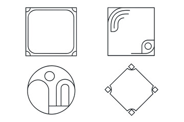 Abstract geometric shapes with minimalist line art designs and decorative elements
