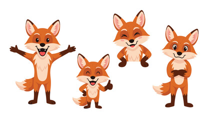 Obraz premium Cute cartoon foxes in various playful poses showing happiness and joy.