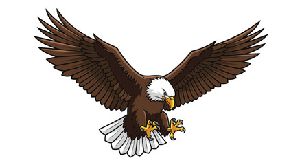 Obraz premium A majestic bald eagle spreads its powerful wings in a dramatic dive hunting prey.