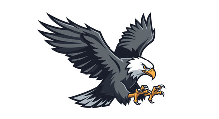 Obraz premium Majestic bald eagle in mid-flight with sharp talons extended.