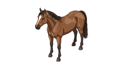 Obraz premium Realistic brown horse on white background: detailed colorful artwork of equine beauty