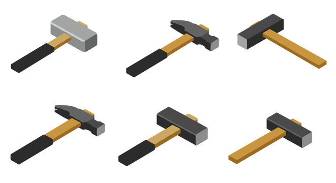 Isometric hammer collection: diverse toolset for construction and repair projects