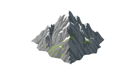 Majestic mountain peak with alpine elements in 3d style on white background