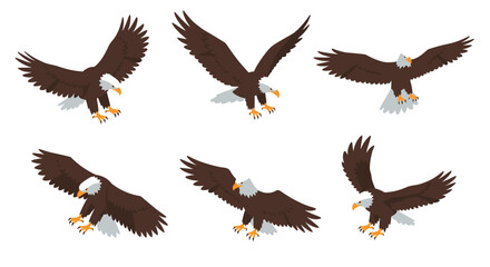 Fototapeta premium Eagle set: majestic birds in flight with outstretched wings