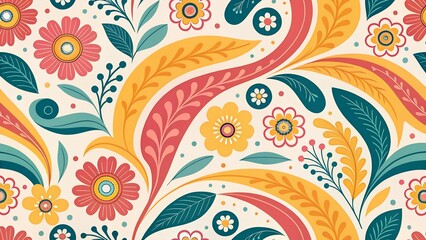 Floral Seamless Pattern Vibrant Decorative Design with Colorful Overlapping Shapes