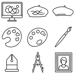 Collection of Outline Icons for Art, Design, and Creative Tools