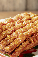 Crispy Roasted Pork Belly with Golden Crackling Skin on Plate