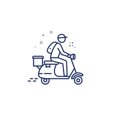 Delivery person riding scooter with delivery bag in urban setting  