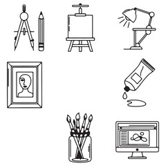 Diverse Collection of Art and Design Icons Showcasing Creative Tools and Artistic Elements