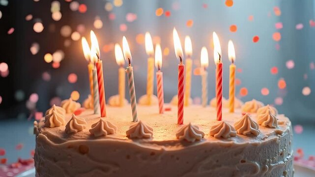 Celebrate life's moments with a delicious birthday cake and festive confetti, perfect for party invitations and happy celebrations videos