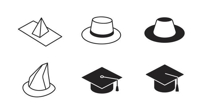 Black and white hat designs featuring graduation and witch styles
